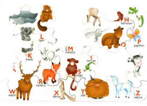 Puzzle L'alphabet des animaux michèle wilson 12 pièces