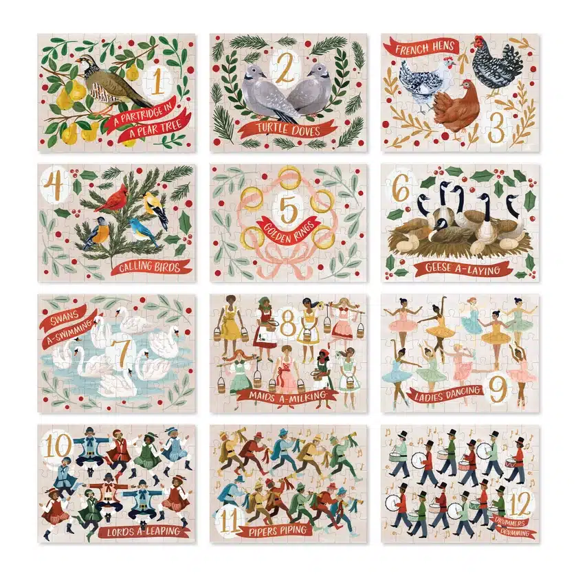 puzzles calendrier de l'avent puzzle 12 days of christmas de 1canoe2 de 12x50 pieces