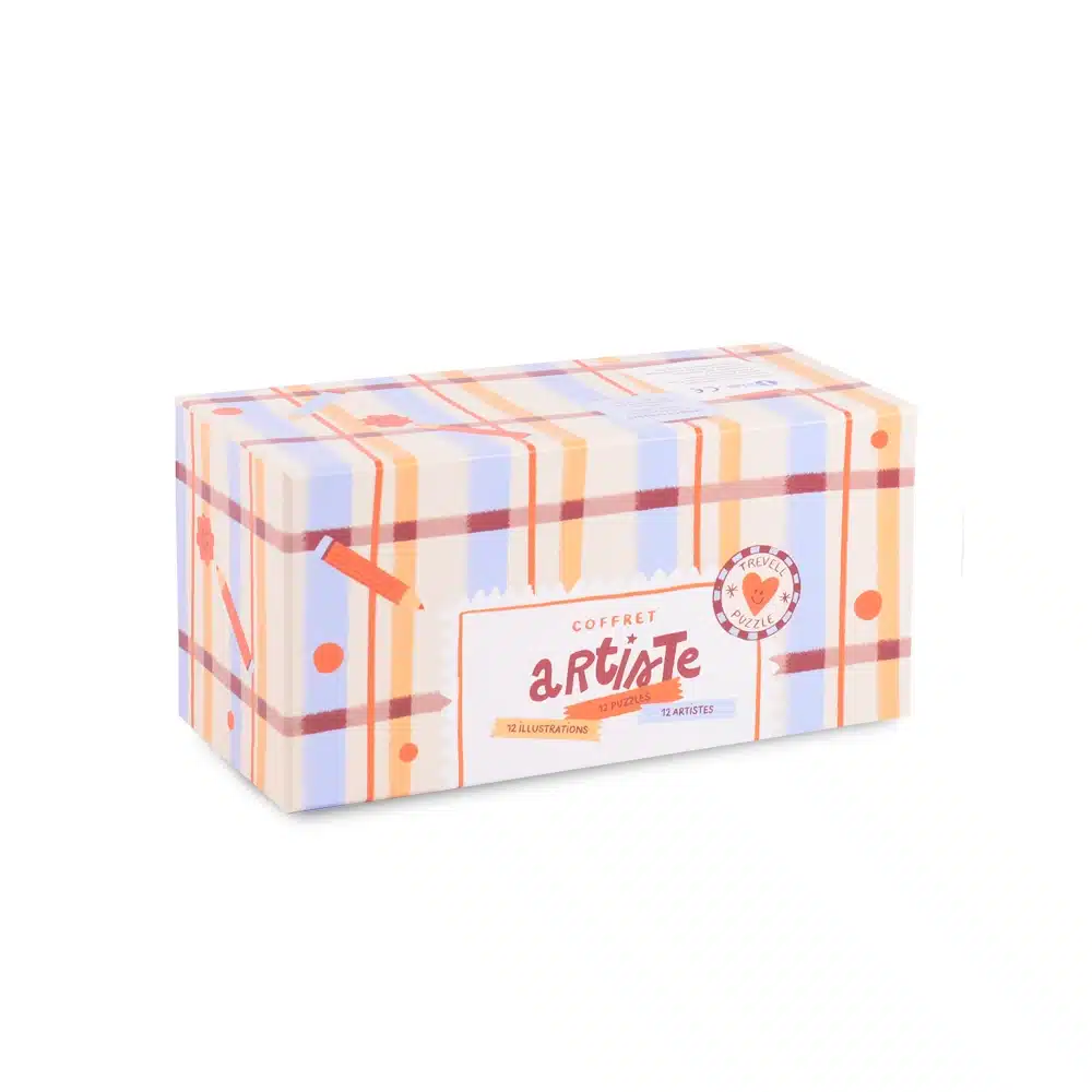 Coffret Artiste de Trevell, coffret de 12 minis puzzles de 99 pièces illustré par 12 artistes différents