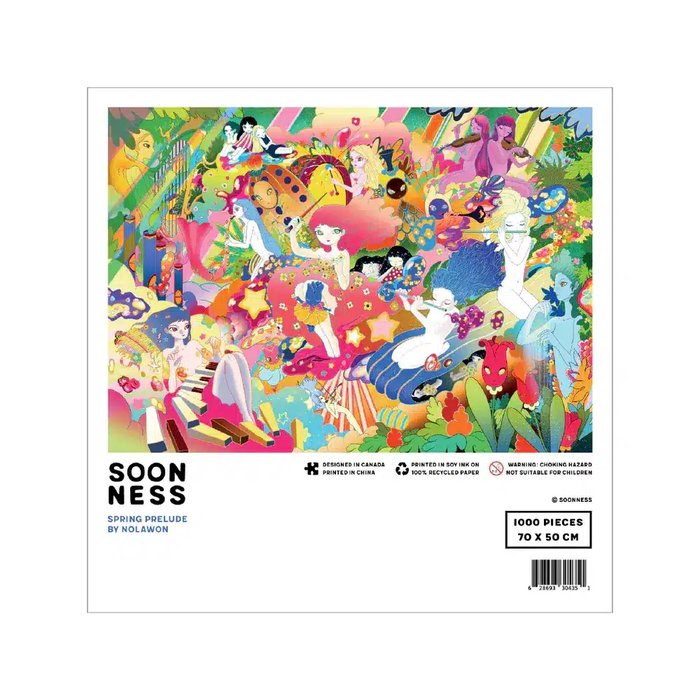 dos de la boîte + illustration du puzzle spring prelude de SOONESS de 1000 pièces